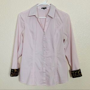 EXPRESS | Pink & White Striped Button Down Blouse